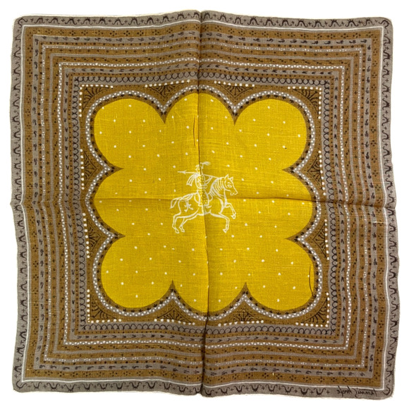 Tammis Keefe Handkerchief Horseman Gold Persian Warrior Dots Vintage Hankie READ - Picture 7 of 9
